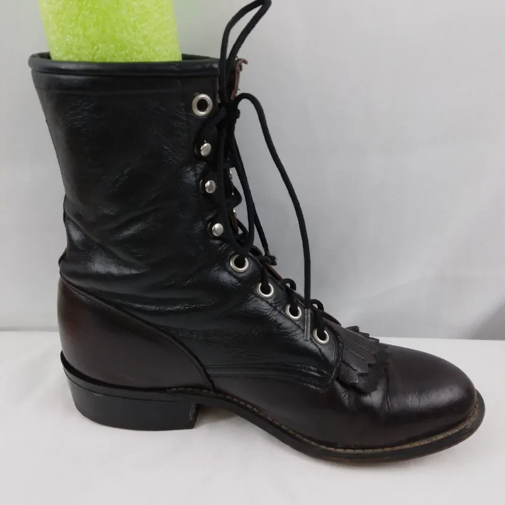 Laredo Kiltie Boots 2-Tone Black Brown Leather Lace Up Steampunk Women's 6.5 M - Picture 10 of 16